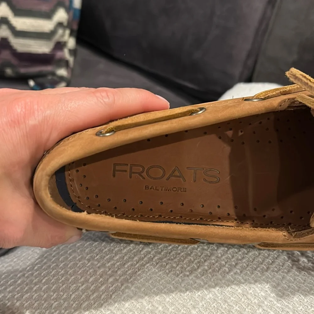 Just Like Sebago’s !! Froats Brown Nubuck Leather W/Blue Rubber Soles Boat Shoes